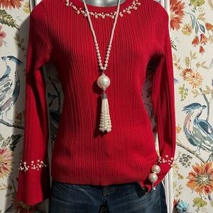 Cato Red Sweater with Pearl Details